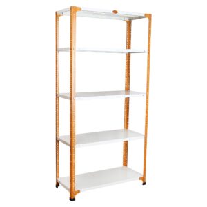 Mil-Nil Prime CRC Sheet 5 Shelf Multipurpose Storage Unit, 72 x 36 x 15 Inch, 18 Gauge (Ivory-Orange) Powder Coated 14 Gauge Angles