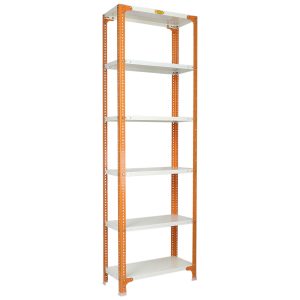 Mil-Nil Prime CRC Sheet 72X30X12 Inch Multipurpose Storage, Adjustable Shelf, Slotted Angle Rack with 6 Shelves 24 Gauge_Orange/Ivory 16 Gauge Angles