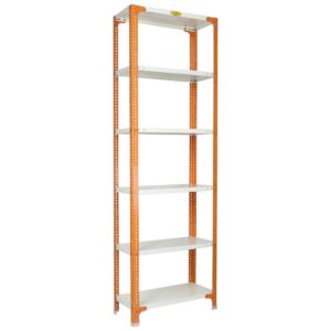 Mil-Nil Prime CRC Sheet 72X30X18 Inch Multipurpose Storage, Adjustable Shelf, Slotted Angle Rack with 6 Shelves 24 Gauge_Orange/Ivory 16 Gauge Angles
