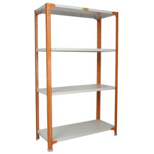 Mil-Nil Prime CRC Sheet 4 Shelf Multipurpose Slotted Angle Rack, 60 x 36 x 15 Inch, 24 Gauge [(Orange-Ivory) Powder Coating] 16 Gauge Angles