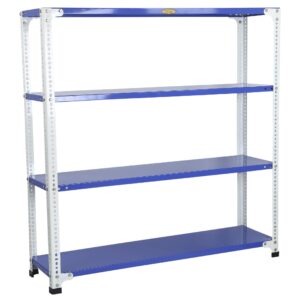 Mil-Nil Prime CR Sheet 4 Shelf Multipurpose Slotted Angle Rack, 48 x 47 x 12 Inch, 22 Gauge (Blue-White) Powder Coated 16 Gauge Angles
