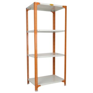 Mil-Nil Prime CRC Sheet 4 Shelf Multipurpose Slotted Angle Rack, 60 x 24 x 18 Inch [(Orange-Ivory) Powder Coating] 16 Gauge Angles