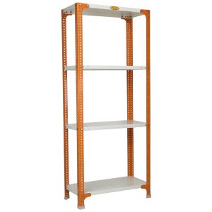Mil-Nil Prime CRC Sheet 4 Shelf Multipurpose Slotted Angle Rack, 60 x 24 x 12 Inch [(Orange-Ivory) Powder Coating] 16 Gauge Angles