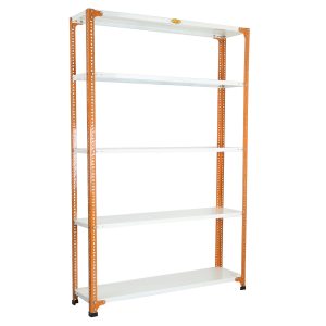 Mil-Nil Prime CRC Sheet 5 Shelf Multipurpose Slotted Angle Rack, 72 x 47 x 18 Inch, 18 Gauge (Orange/Ivory) Powder Coated 14 Gauge Angles