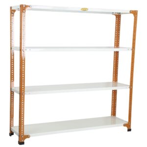Mil-Nil Prime CRC Sheet 4 Shelf Glossy Multipurpose Powder Coated 16 Gauge Slotted Angle Rack (48 x 47 x 12 Inch, 24 Gauge, Orange/Ivory)