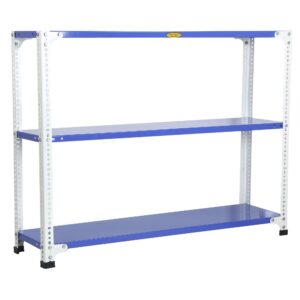 Mil-Nil Prime CRC Sheet 3 Shelf Multipurpose Slotted Angle Rack, 36 x 47 x 12 Inch, 18 Gauge (Blue-White) Powder Coated 14 Gauge Angles