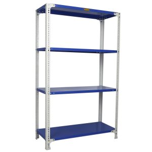 Mil-Nil Prime CRC Sheet 4 Shelf Multipurpose Slotted Angle Rack, 60 x 36 x 15 Inch, 18 Gauge [(Blue-White) Powder Coating] 14 Gauge Angles