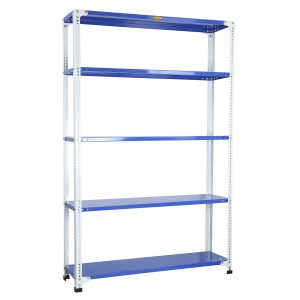 Mil-Nil Prime CRC Sheet 5 Shelf Multipurpose Slotted Angle Rack, 72 x 47 x 12 Inch, 18 Gauge (Blue-White) Powder Coated 14 Gauge Angles