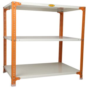 Mil-Nil Prime CRC Sheet 3 Shelf Multipurpose Slotted Angle Rack, 36 x 36 x 24 Inch, 22 Gauge [(Orange-Ivory) Powder Coating] 16 Gauge Angles