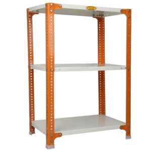 Mil-Nil Prime CRC Sheet 3 Shelf Multipurpose Slotted Angle Rack, 36 x 24 x 15 Inch [(Orange-Ivory) Powder Coating] 16 Gauge Angles