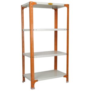 Mil-Nil Prime CRC Sheet 4 Shelf Multipurpose Slotted Angle Rack, 48 x 24 x 15 Inch (48 x 24 x 15, Orange-Ivory) 16 Gauge Angles