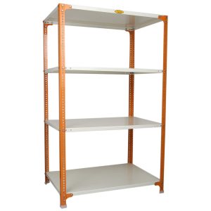 Mil-Nil Prime CRC Sheet 4 Shelf Multipurpose Slotted Angle Rack, 60 x 36 x 24 Inch, 22 Gauge [(Orange-Ivory) Powder Coating] 16 Gauge Angles