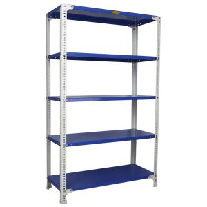 Mil-Nil Prime CRC Sheet 5 Shelf Multipurpose Slotted Angle Rack, 60 x 36 x 15 Inch, 22 Gauge [(Blue-White) Powder Coating] 16 Gauge Angles