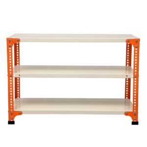 Mil-Nil Prime CRC Sheet 3 Shelf 22 Gauge Multipurpose Slotted Angle Rack | Adjustable Shelf Hight Powder Coated Rack for Home & Kitchen (24x36x12 Inch, 9 Kg, Orange/Ivory) 16 Gauge Angles