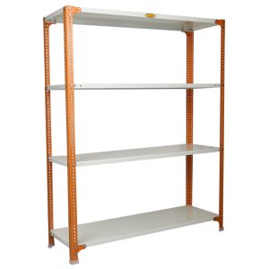 Mil-Nil Prime CRC Sheet 4 Shelf Multipurpose Slotted Angle Rack, 60 x 47 x 15 Inch, 18 Gauge [(Orange-Ivory) Powder Coating] 14 Gauge Angles