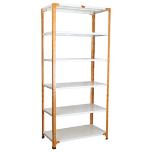 Mil-Nil Prime CRC Sheet 6 Shelf Multiuse Storage Unit, 78 x 36 x 18 Inch, 18 Gauge (Ivory-Orange) Powder Coated 14 Gauge Angles