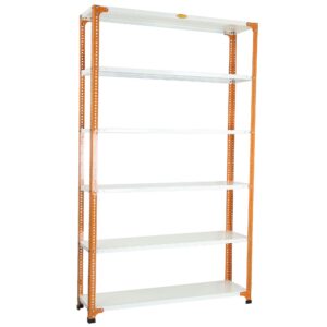 Mil-Nil Prime CRC Sheet 72X36X12 Inch Multipurpose Storage, Adjustable Shelf, Slotted Angle Rack with 6 Shelves 22 Gauge_Orange/Ivory 16 Gauge Angles